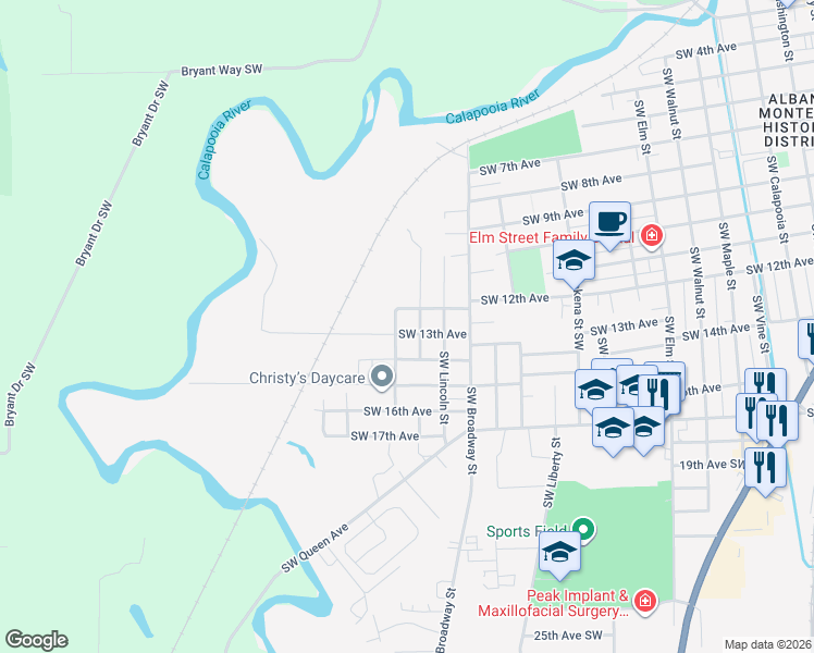 map of restaurants, bars, coffee shops, grocery stores, and more near 1817 Southwest 13th Avenue in Albany