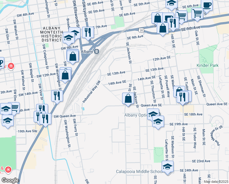 map of restaurants, bars, coffee shops, grocery stores, and more near 230 15th Avenue Southeast in Albany