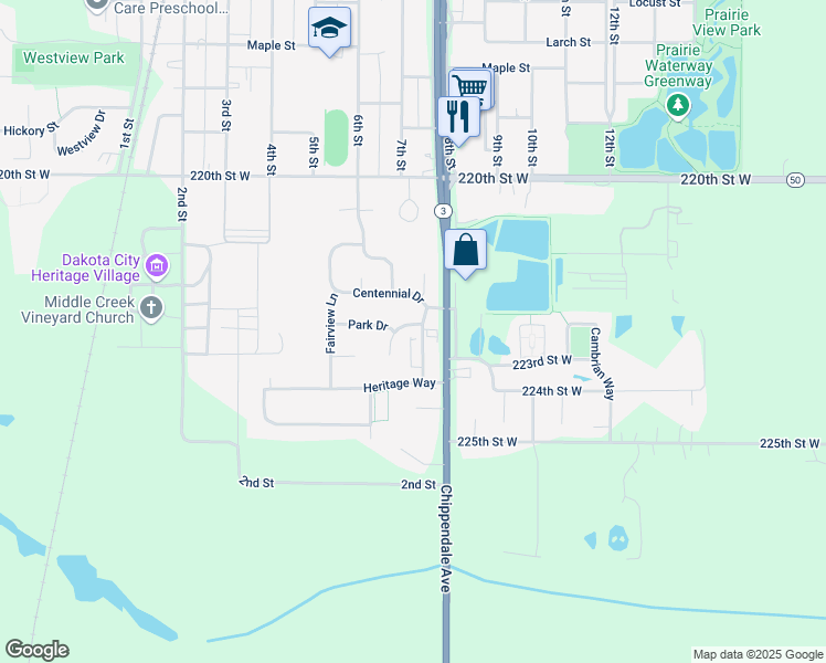 map of restaurants, bars, coffee shops, grocery stores, and more near 640 Park Drive in Farmington