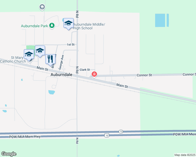 map of restaurants, bars, coffee shops, grocery stores, and more near 5634 Main Street in Auburndale