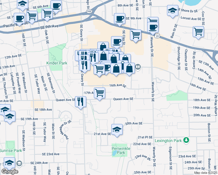map of restaurants, bars, coffee shops, grocery stores, and more near 2050 16th Avenue Southeast in Albany