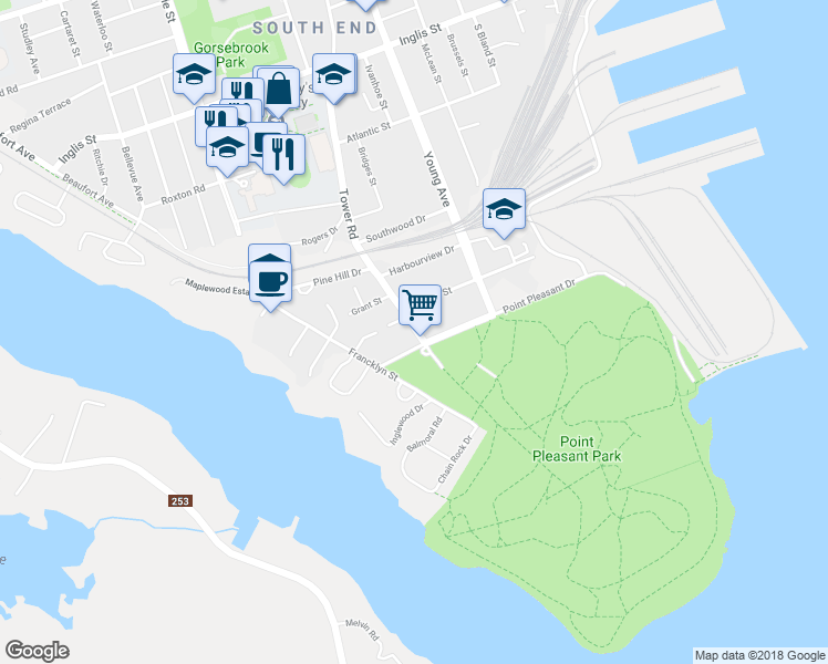 map of restaurants, bars, coffee shops, grocery stores, and more near 522 Tower Road in Halifax