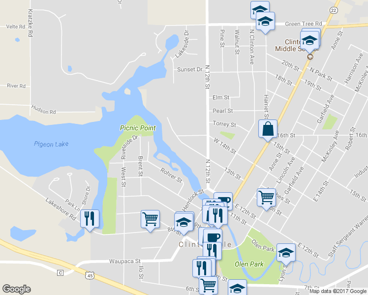 map of restaurants, bars, coffee shops, grocery stores, and more near 97 13th Street in Clintonville