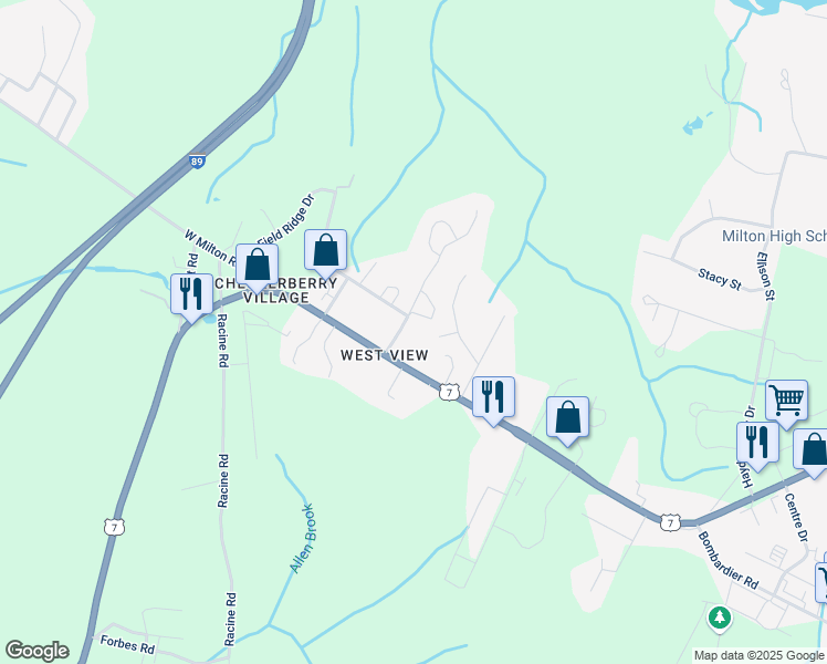 map of restaurants, bars, coffee shops, grocery stores, and more near 5 Chrisemily Lane in Milton