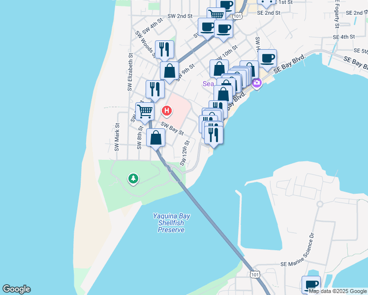 map of restaurants, bars, coffee shops, grocery stores, and more near 960 Southwest 12th Street in Newport