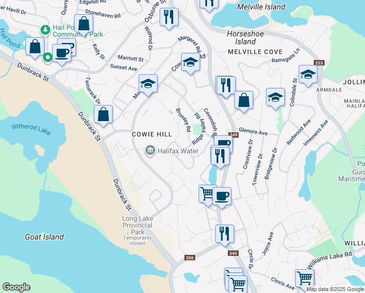 map of restaurants, bars, coffee shops, grocery stores, and more near 206 Ridge Valley Road in Halifax