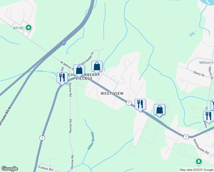 map of restaurants, bars, coffee shops, grocery stores, and more near 2 Chrisemily Lane in Milton