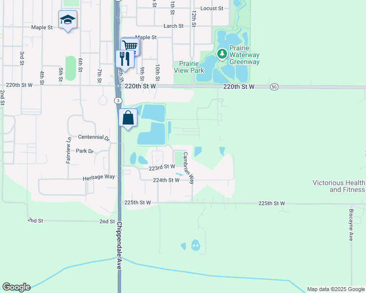 map of restaurants, bars, coffee shops, grocery stores, and more near 22256 Cambrian Way in Farmington