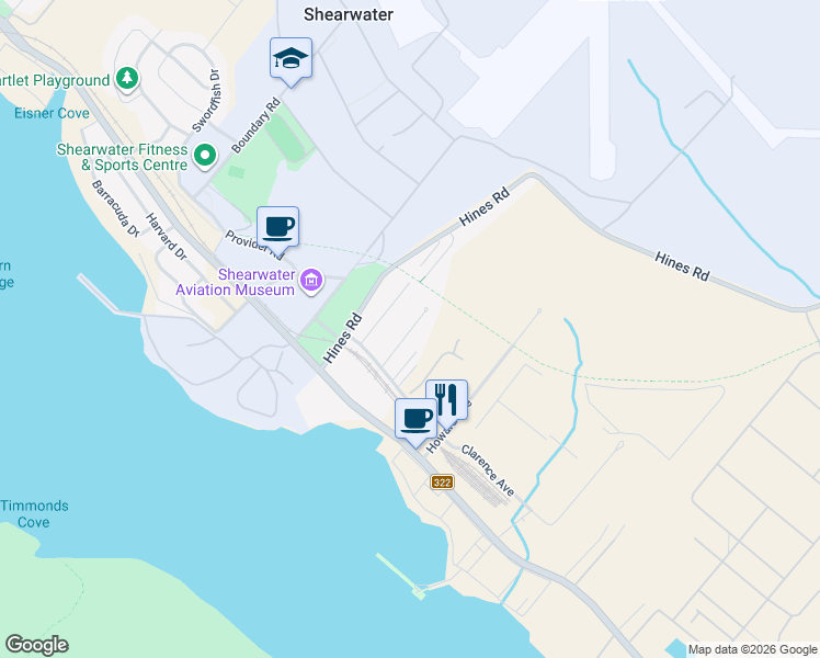 map of restaurants, bars, coffee shops, grocery stores, and more near Kilgar Road in Eastern Passage