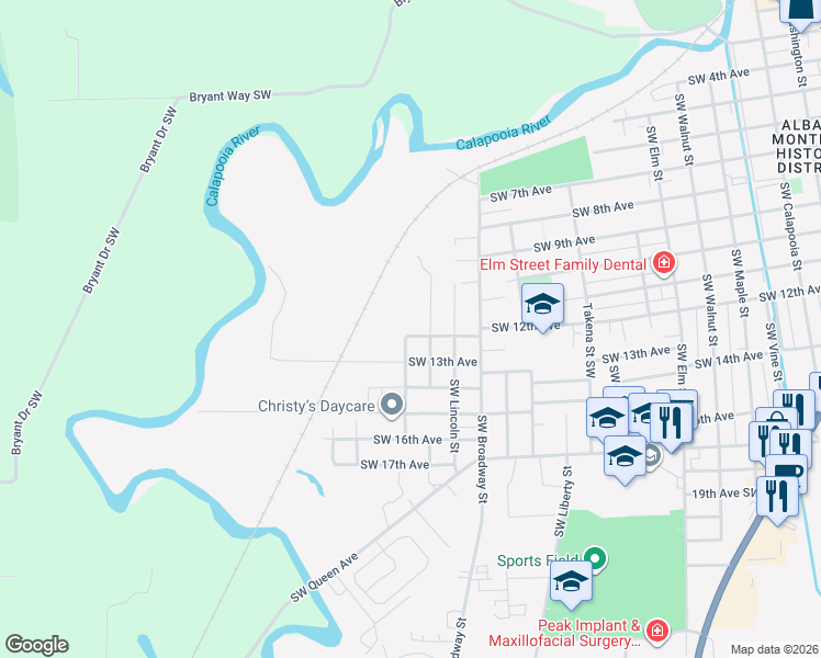 map of restaurants, bars, coffee shops, grocery stores, and more near 1817 Southwest 13th Avenue in Albany