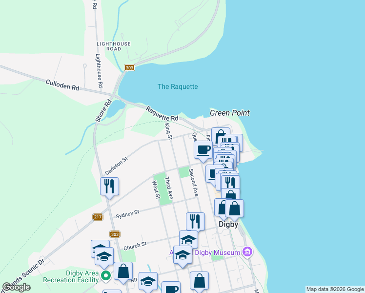 map of restaurants, bars, coffee shops, grocery stores, and more near 191 Second Avenue in Digby