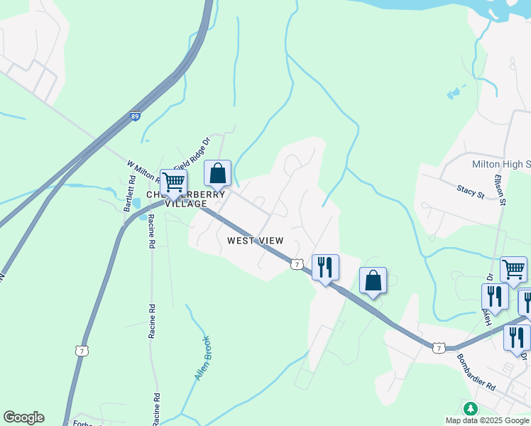 map of restaurants, bars, coffee shops, grocery stores, and more near 5 Chrisemily Lane in Milton