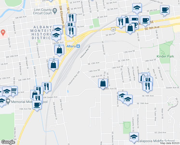 map of restaurants, bars, coffee shops, grocery stores, and more near 230 15th Avenue Southeast in Albany
