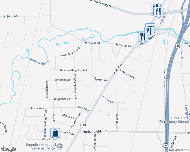 map of restaurants, bars, coffee shops, grocery stores, and more near 2002 Falcon Ridge Trail in Green Bay