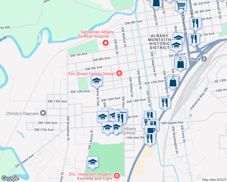 map of restaurants, bars, coffee shops, grocery stores, and more near 1120 Southwest 12th Avenue in Albany
