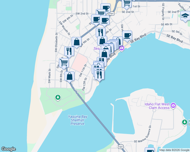 map of restaurants, bars, coffee shops, grocery stores, and more near 925 Southwest Naterlin Drive in Newport