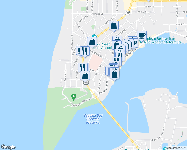 map of restaurants, bars, coffee shops, grocery stores, and more near 928 Southwest 11th Street in Newport
