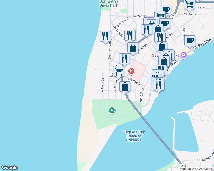 map of restaurants, bars, coffee shops, grocery stores, and more near 944-958 Southwest Elizabeth Street in Newport