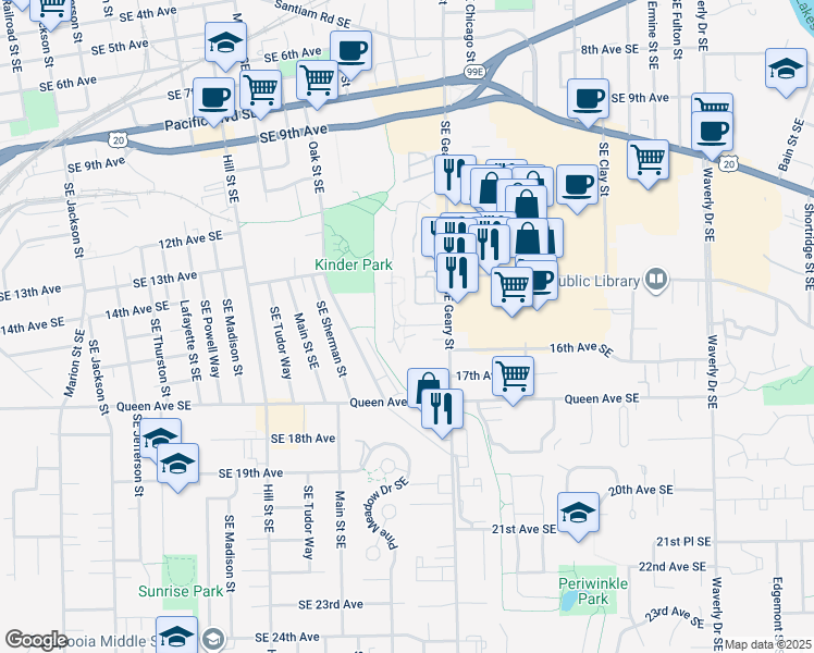 map of restaurants, bars, coffee shops, grocery stores, and more near 1622 15th Avenue Southeast in Albany