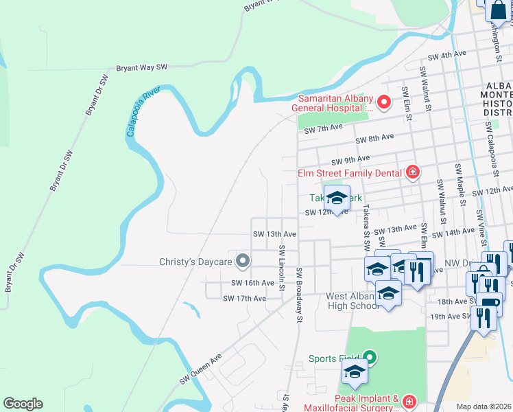 map of restaurants, bars, coffee shops, grocery stores, and more near 1020 Gale Street Southwest in Albany