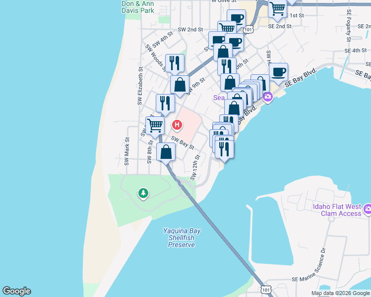 map of restaurants, bars, coffee shops, grocery stores, and more near 838 Southwest 11th Street in Newport