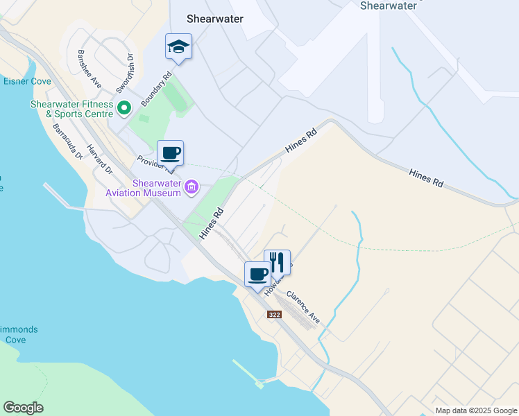 map of restaurants, bars, coffee shops, grocery stores, and more near 40 Kilgar Road in Shearwater