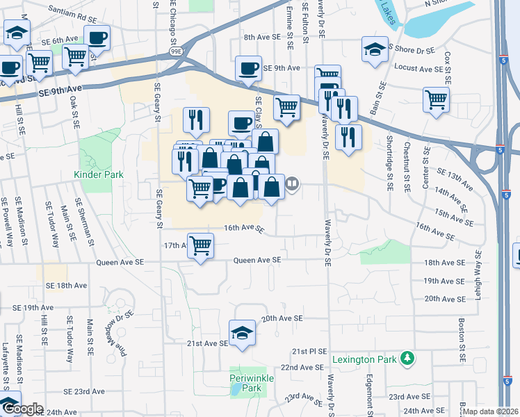 map of restaurants, bars, coffee shops, grocery stores, and more near 2380 14th Avenue Southeast in Albany