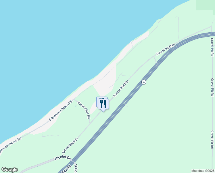 map of restaurants, bars, coffee shops, grocery stores, and more near 5100 Edgewater Beach Road in Green Bay