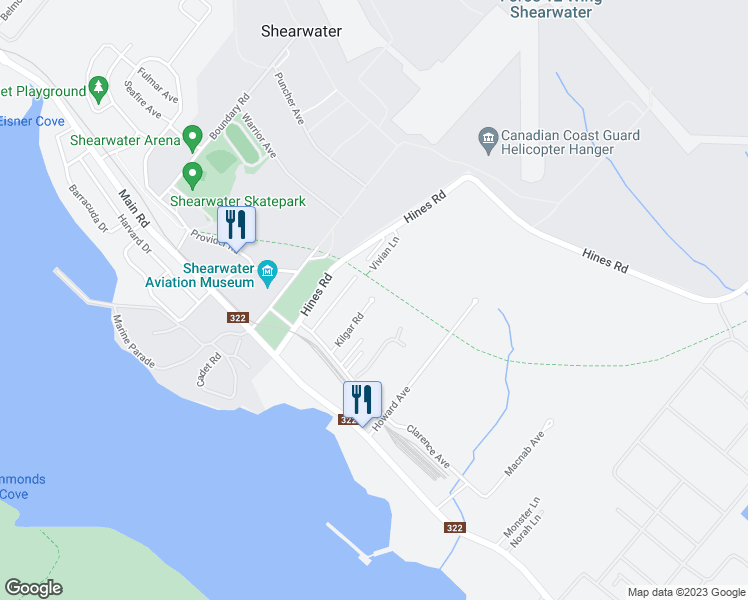 map of restaurants, bars, coffee shops, grocery stores, and more near 44 Kilgar Road in Shearwater