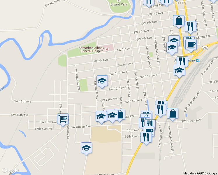 map of restaurants, bars, coffee shops, grocery stores, and more near 1115 12th Avenue Southwest in Albany