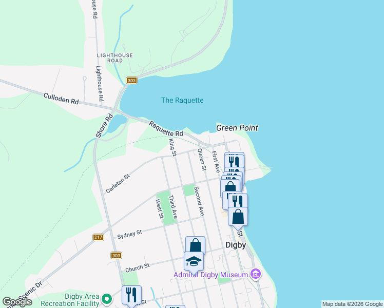 map of restaurants, bars, coffee shops, grocery stores, and more near 24 Carleton Street in Digby