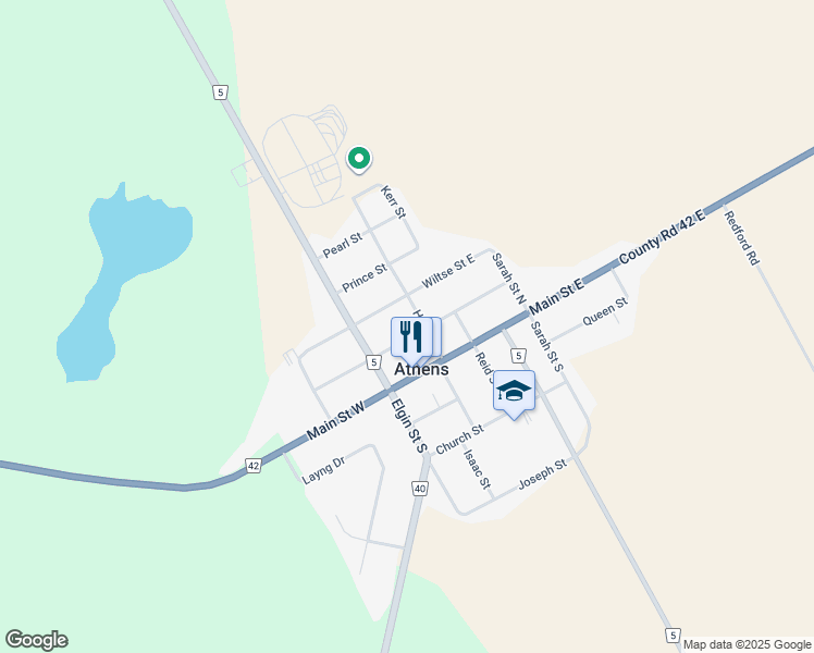 map of restaurants, bars, coffee shops, grocery stores, and more near 14 Wellington Street East in Athens