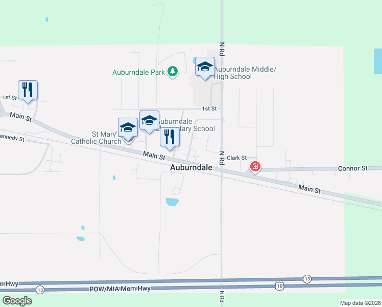 map of restaurants, bars, coffee shops, grocery stores, and more near 10528 George Avenue in Auburndale
