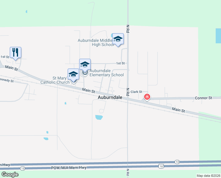 map of restaurants, bars, coffee shops, grocery stores, and more near 10528 George Avenue in Auburndale