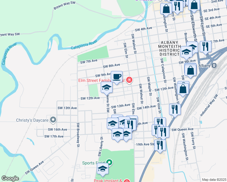 map of restaurants, bars, coffee shops, grocery stores, and more near 1158 Southwest 11th Avenue in Albany