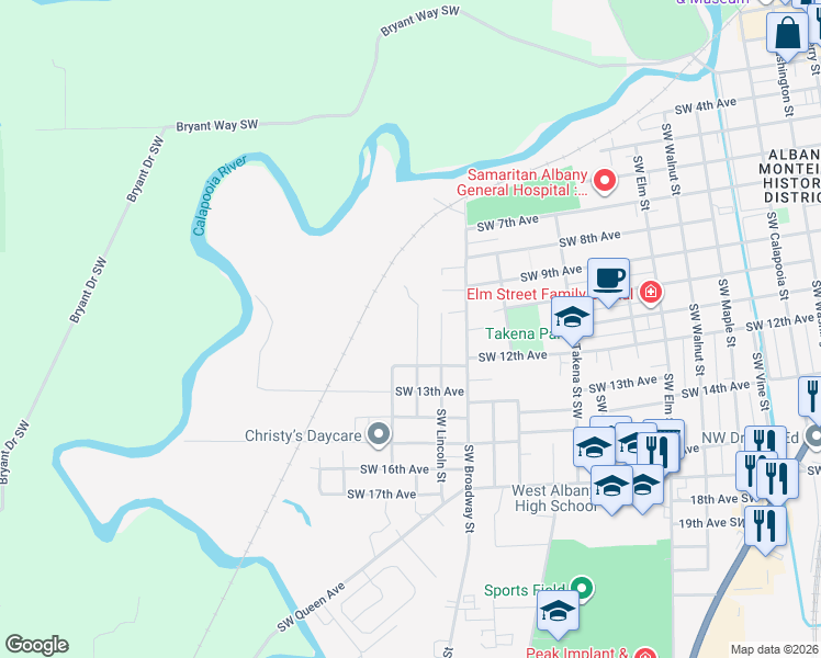 map of restaurants, bars, coffee shops, grocery stores, and more near 1020 Gale Street Southwest in Albany