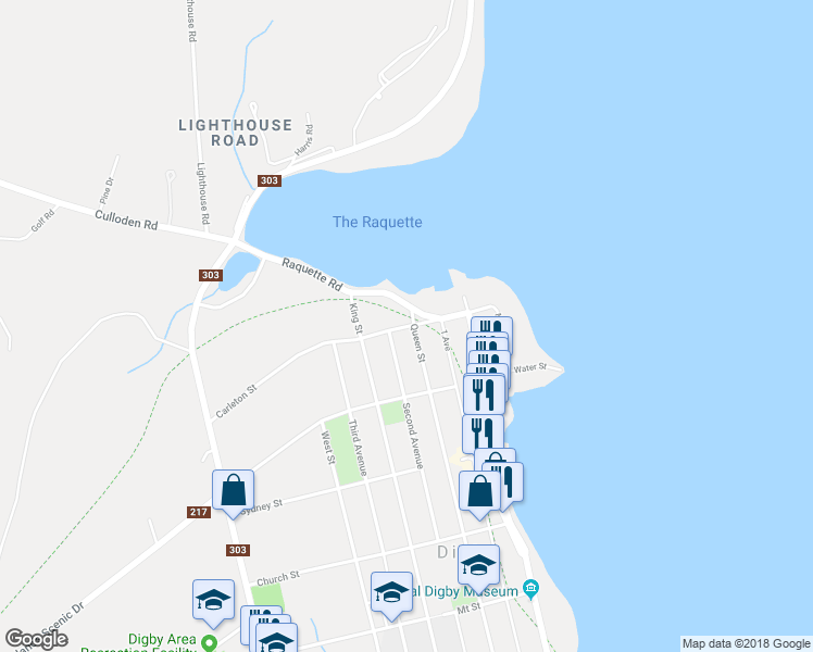 map of restaurants, bars, coffee shops, grocery stores, and more near 24 Carleton Street in Digby