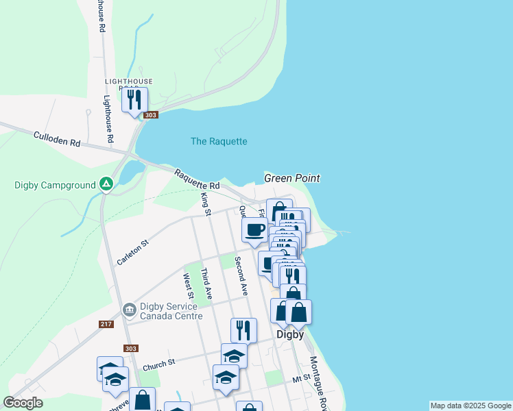 map of restaurants, bars, coffee shops, grocery stores, and more near 19B Carleton Street in Digby