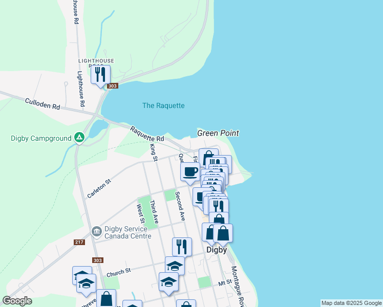map of restaurants, bars, coffee shops, grocery stores, and more near 19 Carleton Street in Digby