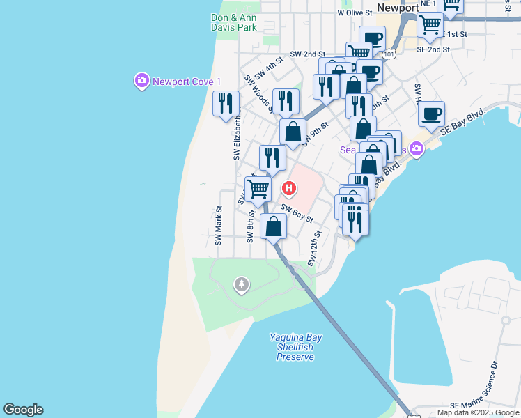 map of restaurants, bars, coffee shops, grocery stores, and more near 930 Southwest Coast Highway in Newport