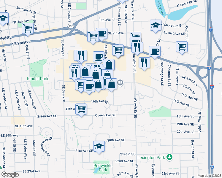 map of restaurants, bars, coffee shops, grocery stores, and more near 2380 14th Avenue Southeast in Albany