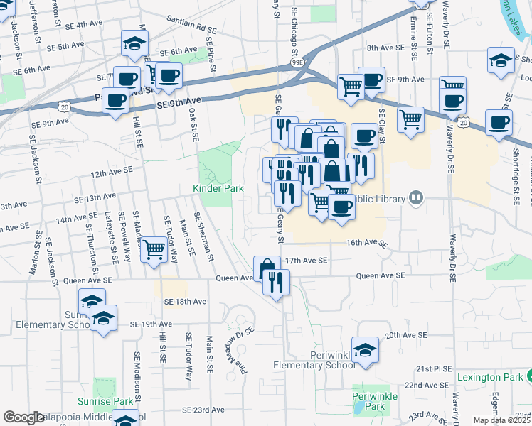 map of restaurants, bars, coffee shops, grocery stores, and more near 1440 Geary Circle Southeast in Albany