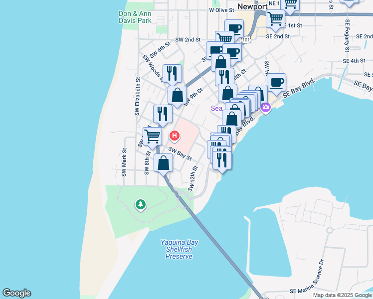 map of restaurants, bars, coffee shops, grocery stores, and more near 838 Southwest 11th Street in Newport