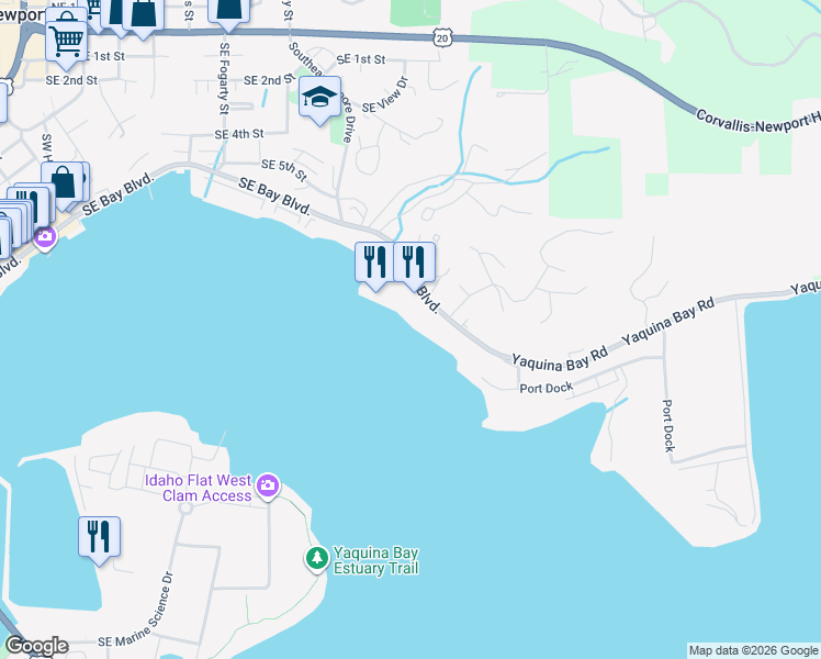 map of restaurants, bars, coffee shops, grocery stores, and more near 1181 SE Bay Blvd in Newport