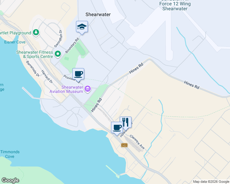 map of restaurants, bars, coffee shops, grocery stores, and more near 39 Continental Lane in Shearwater