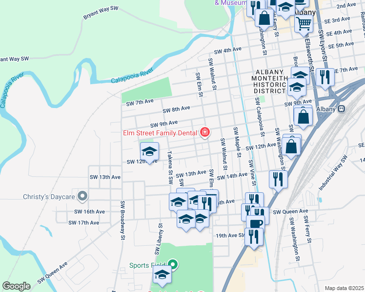 map of restaurants, bars, coffee shops, grocery stores, and more near 1158 Southwest 11th Avenue in Albany