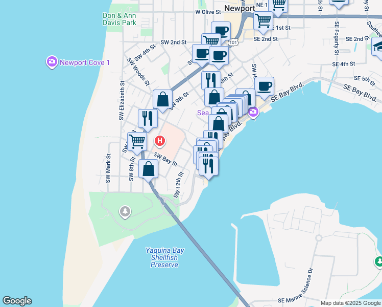 map of restaurants, bars, coffee shops, grocery stores, and more near 898 Southwest 12th Street in Newport
