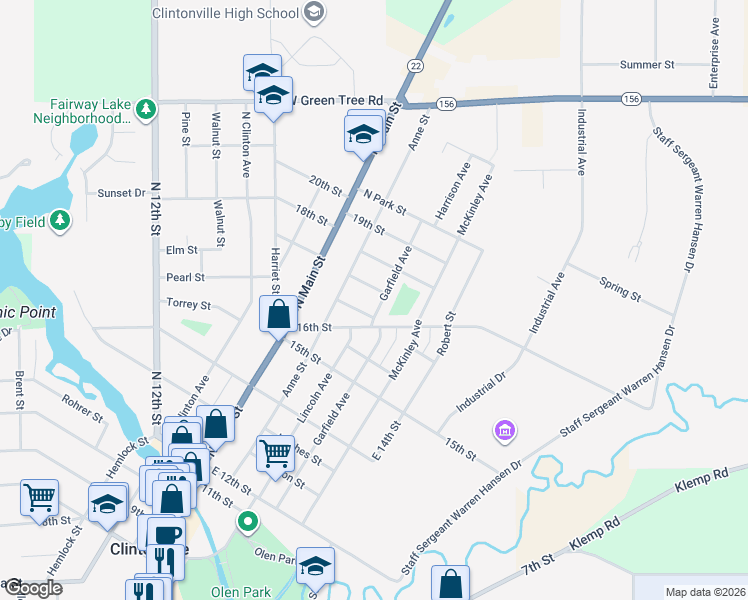 map of restaurants, bars, coffee shops, grocery stores, and more near 160 Garfield Avenue in Clintonville