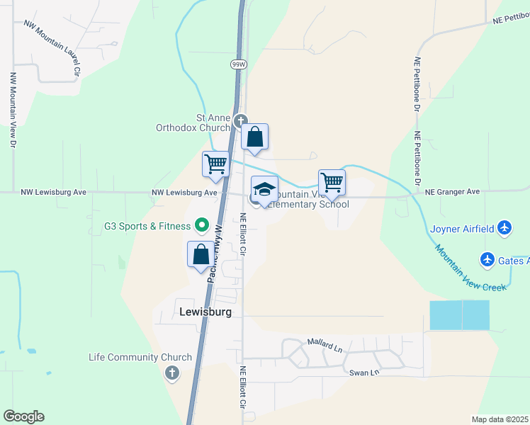 map of restaurants, bars, coffee shops, grocery stores, and more near 340 Northeast Granger Avenue in Corvallis