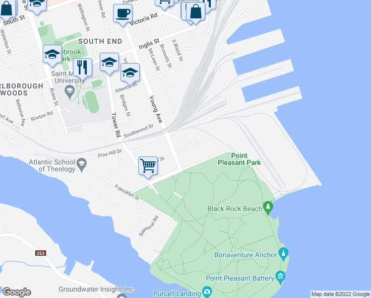 map of restaurants, bars, coffee shops, grocery stores, and more near 5661 Ogilvie Street in Halifax